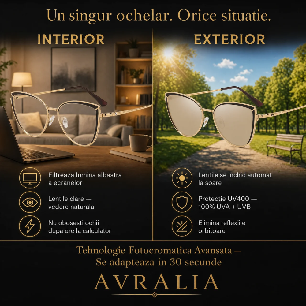 Ochelari Heliomati Damă Cat Eye Auriu – Lentile Oglindă