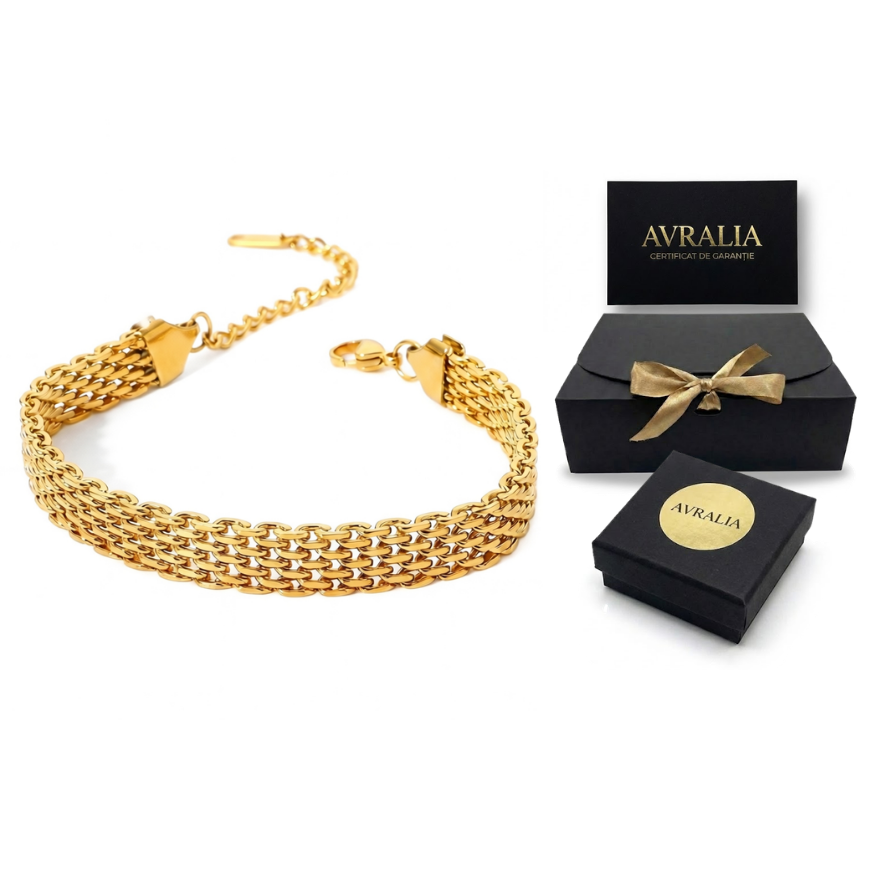Brățară Lată Împletită – Placată cu Aur 18K