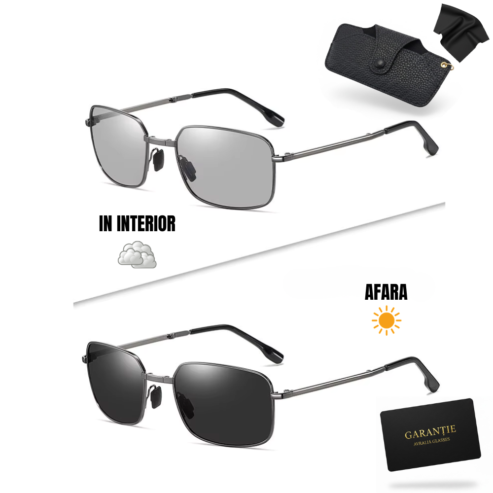 Ochelari Heliomati Bărbați Dreptunghiulari – Ramă Metalică Gun Metal
