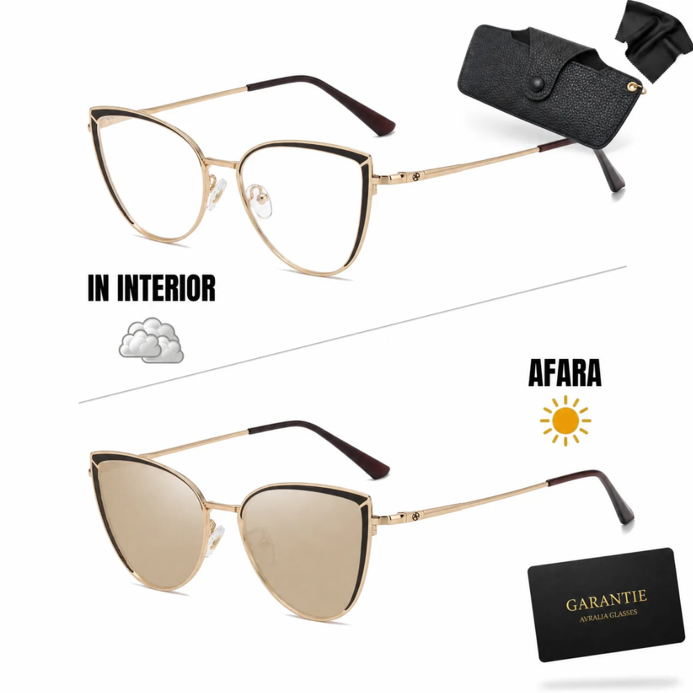 Ochelari Heliomati Damă Cat Eye Auriu – Lentile Oglindă