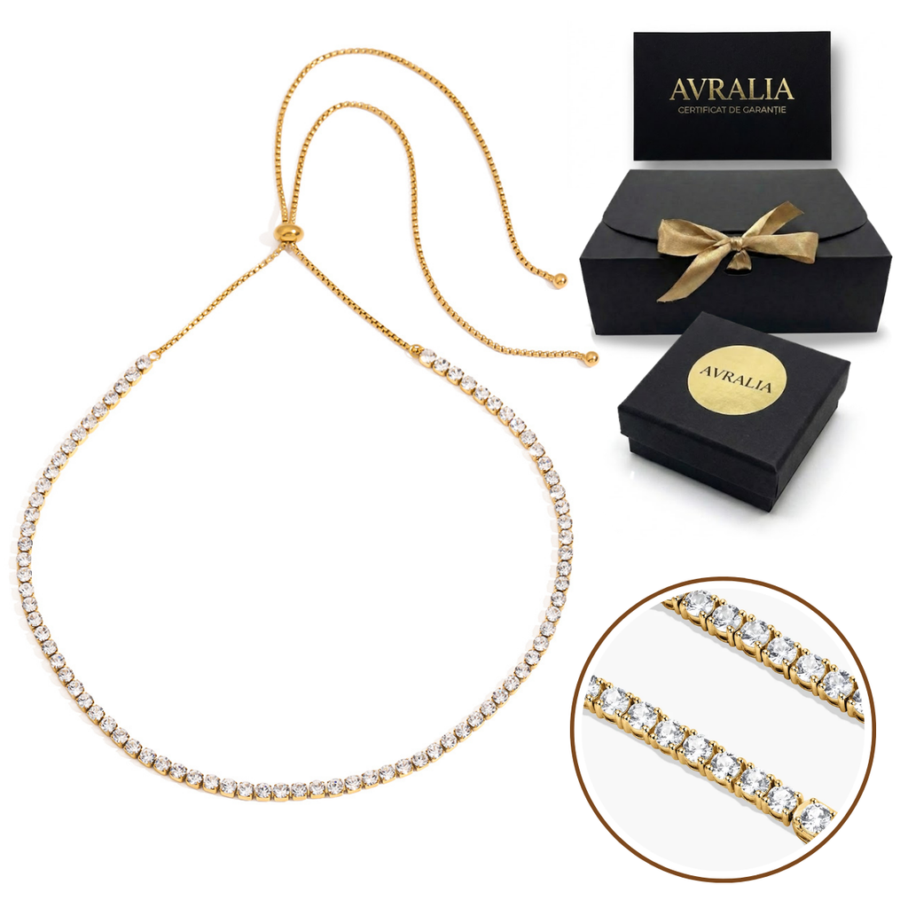 Colier Tennis Placat cu Aur 18K si Cristale Zirconiu