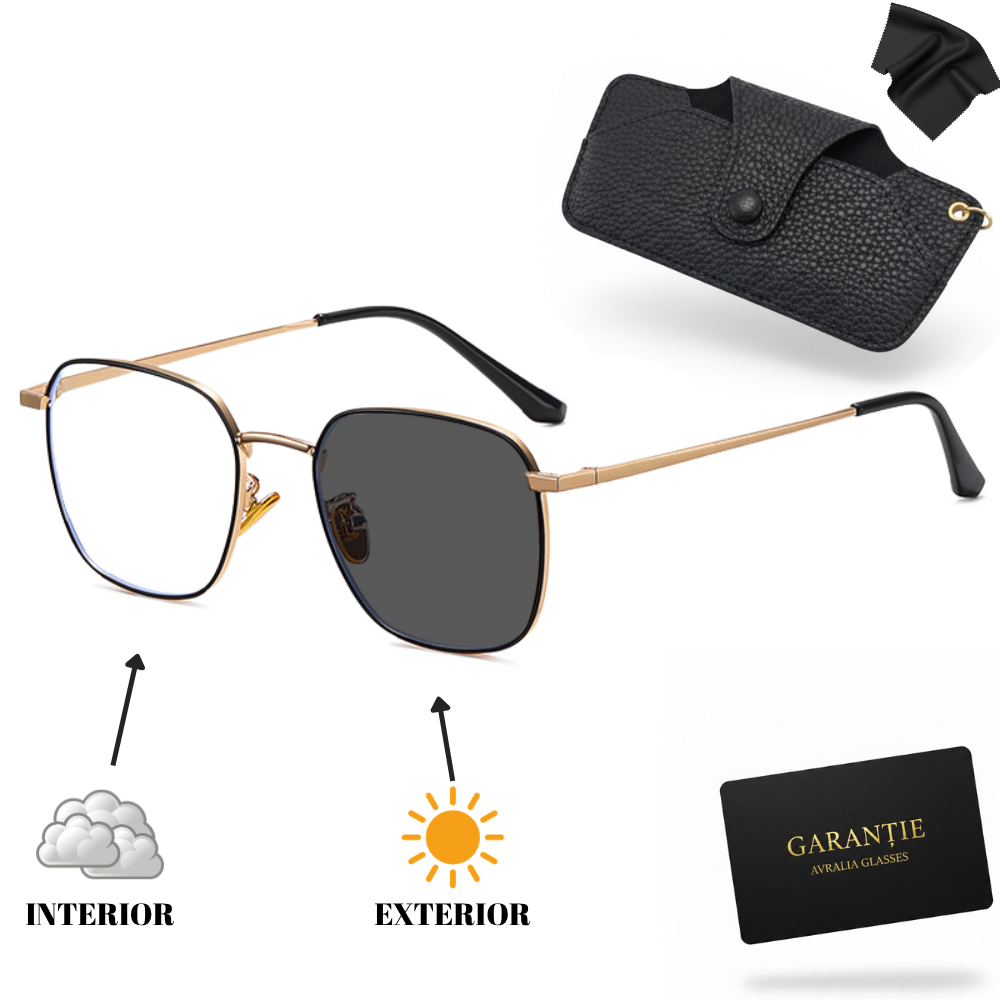 Ochelari Heliomati Bărbați Oversized – Ramă Aurie și Neagră