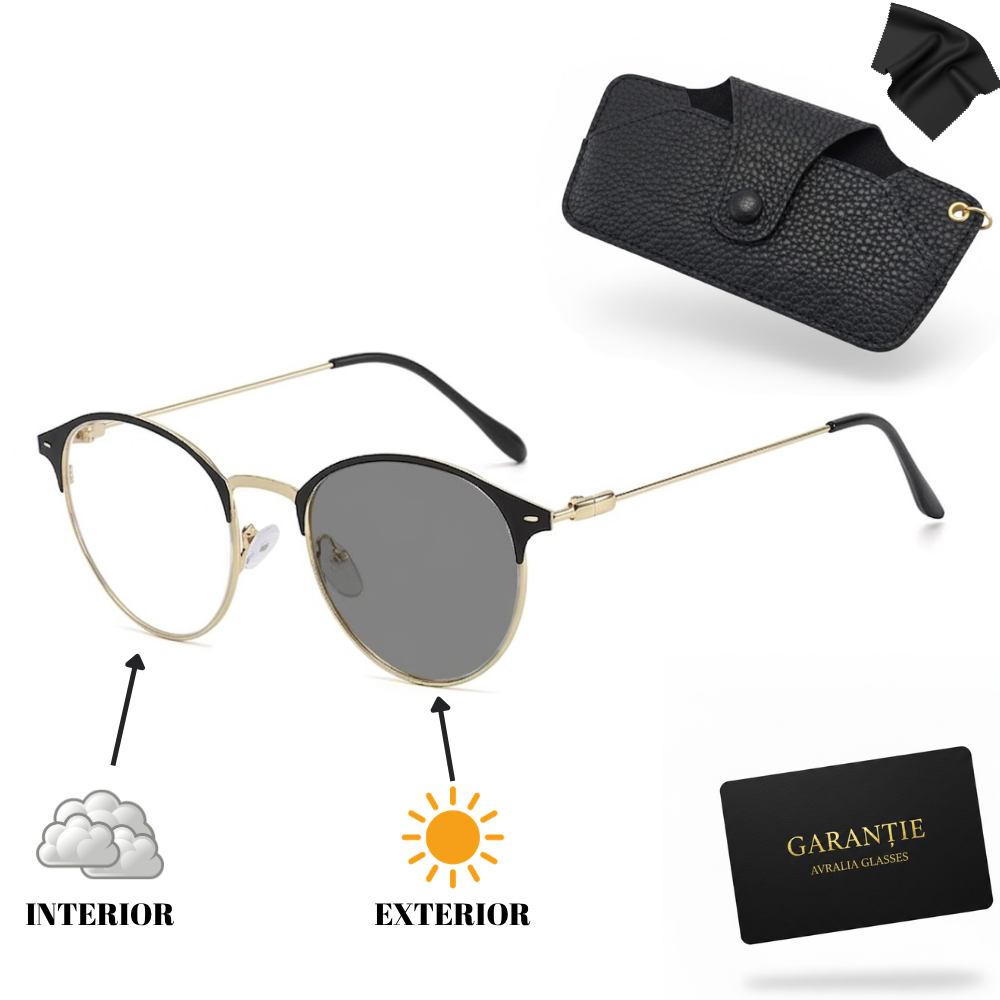 Ochelari Heliomati Damă Rotunzi Retro – Ramă Negru și Auriu