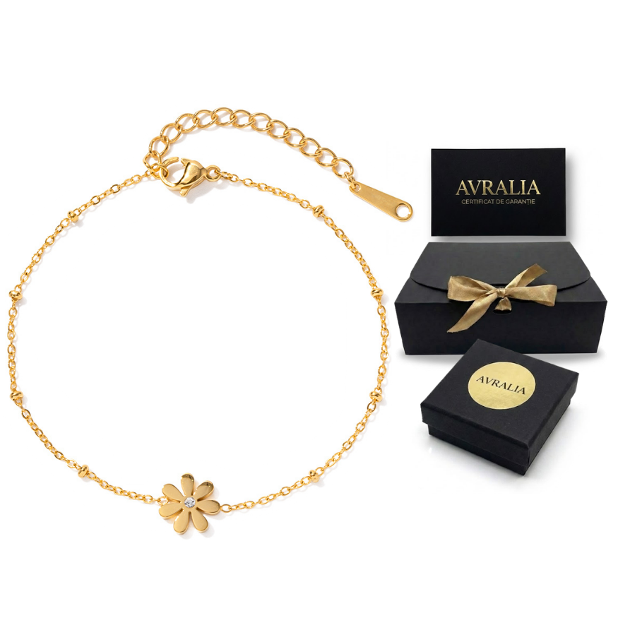 Brățară cu Margaretă și Cristal – Placată cu Aur 18K