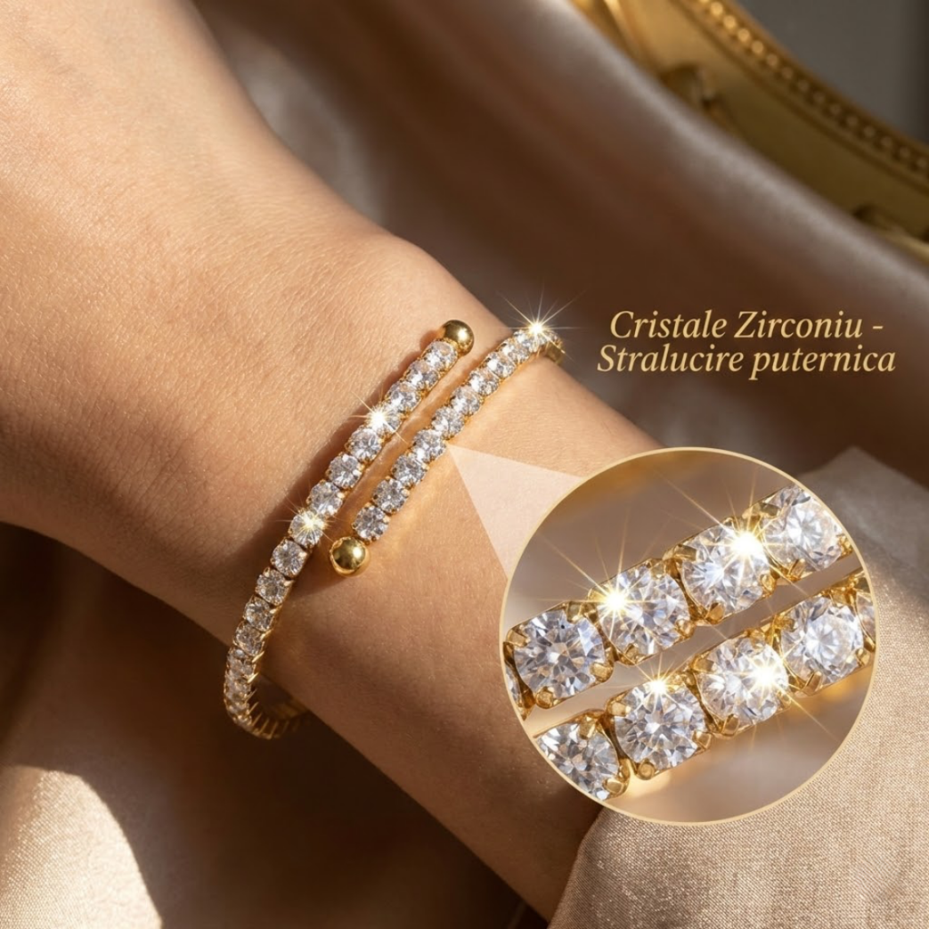 Bratara Tennis Placata cu Aur de 18k si Cristale Zirconiu