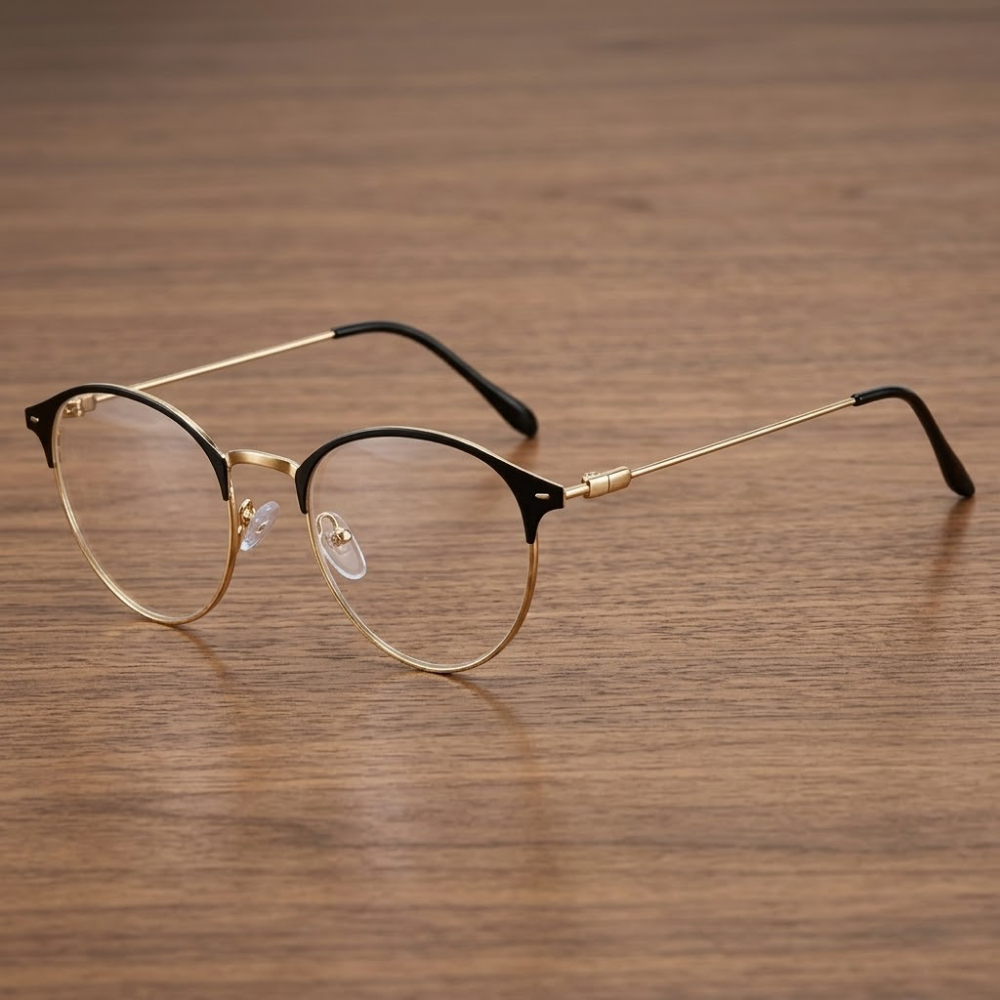Ochelari Heliomati Damă Rotunzi Retro – Ramă Negru și Auriu