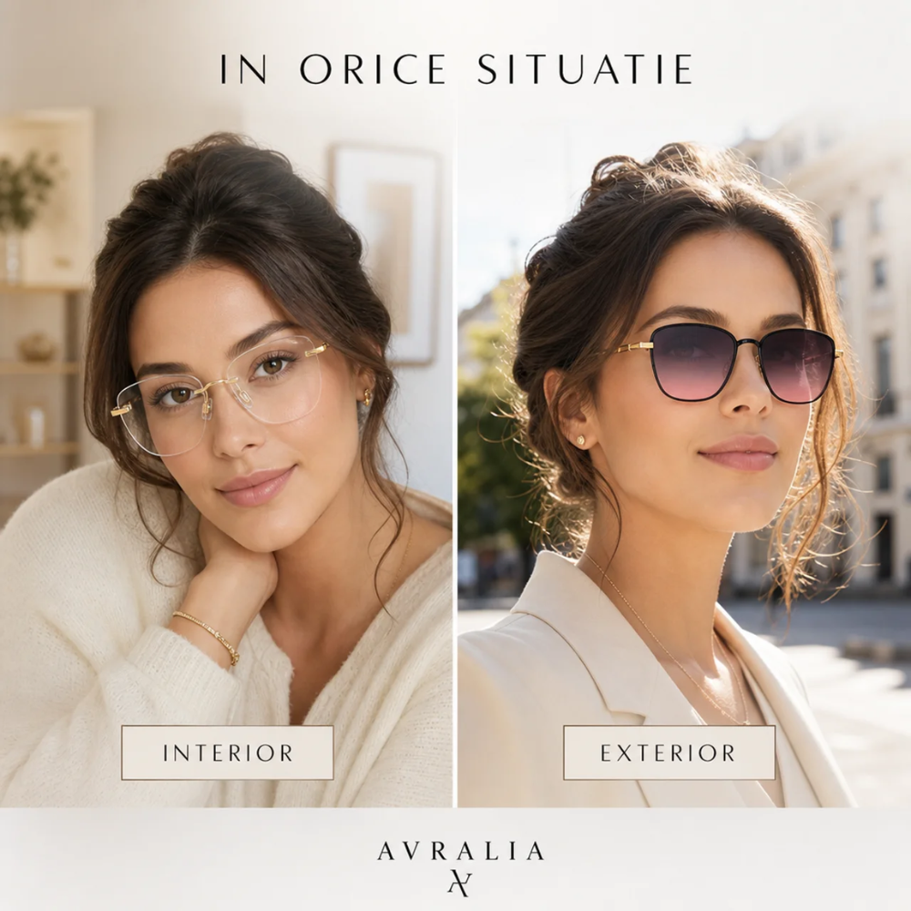 Rame de Ochelari Damă Rimless Auriu cu Clip Soare Magnetic Roz