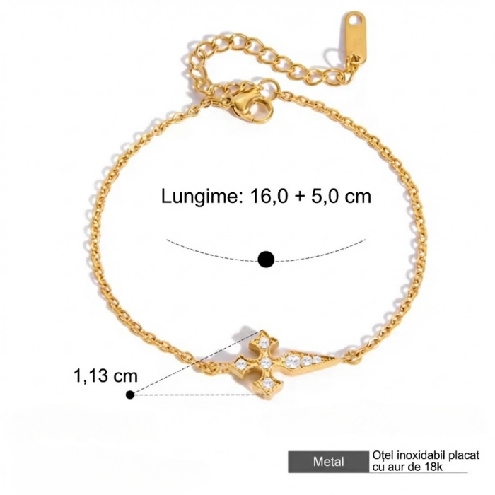 Brățară Cruce cu Cristale Zirconiu – Placată cu Aur 18K