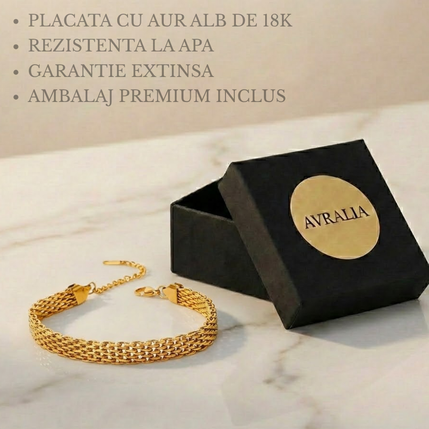 Brățară Lată Împletită – Placată cu Aur 18K