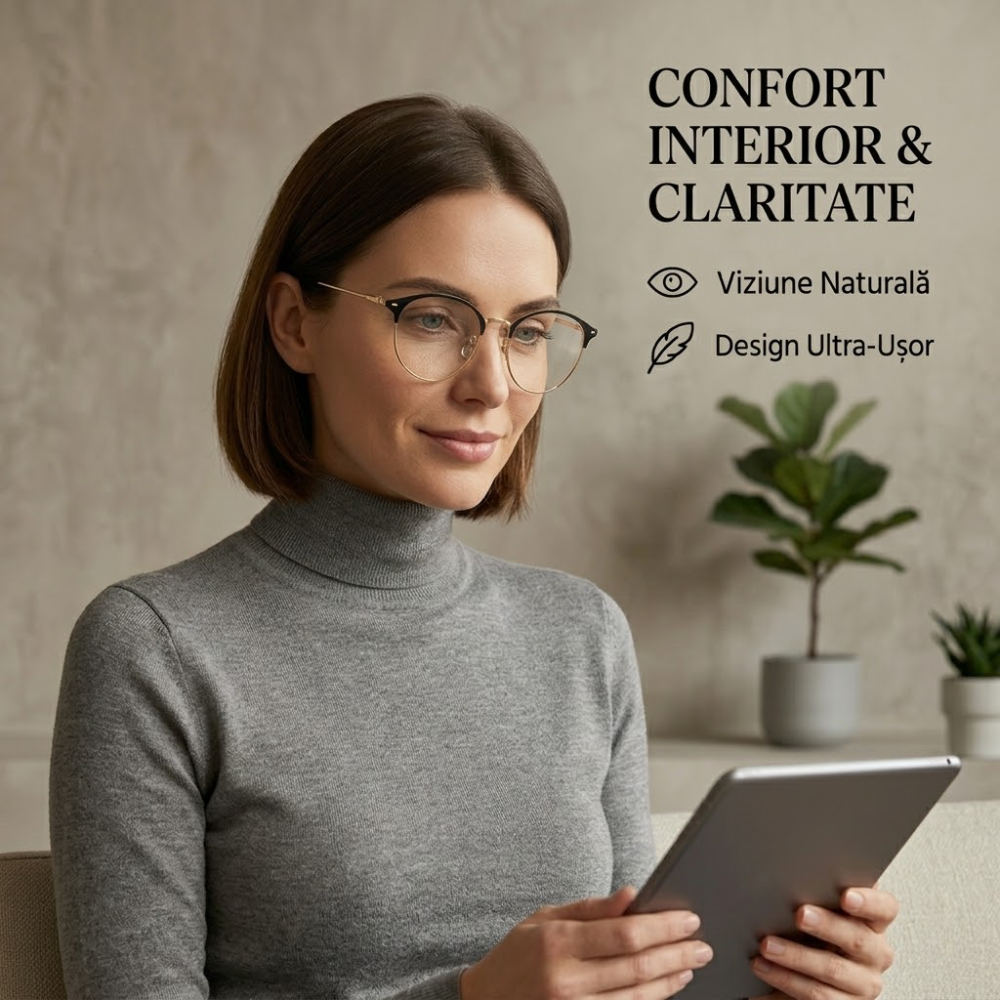 Ochelari Heliomati Damă Rotunzi Retro – Ramă Negru și Auriu