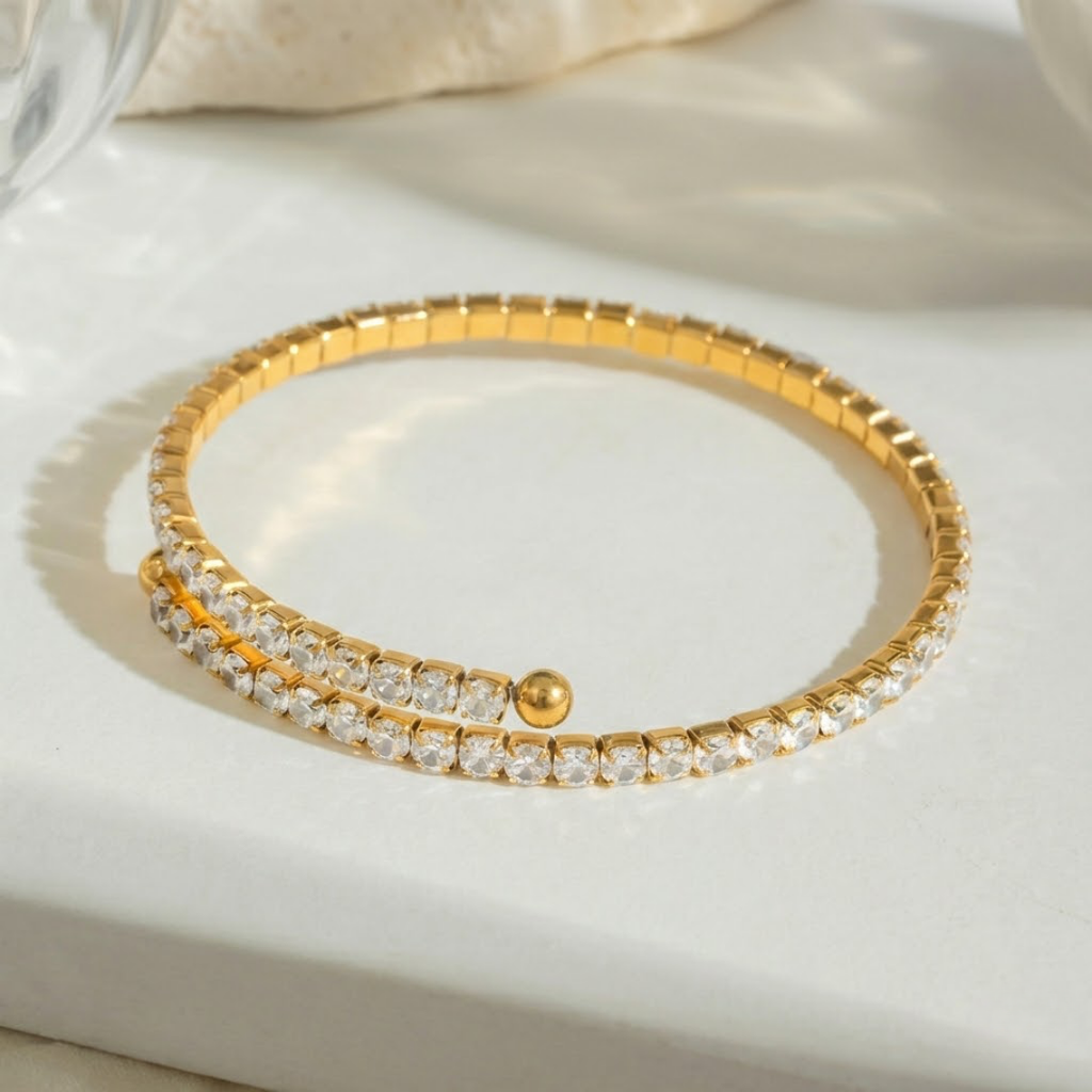 Bratara Tennis Placata cu Aur de 18k si Cristale Zirconiu