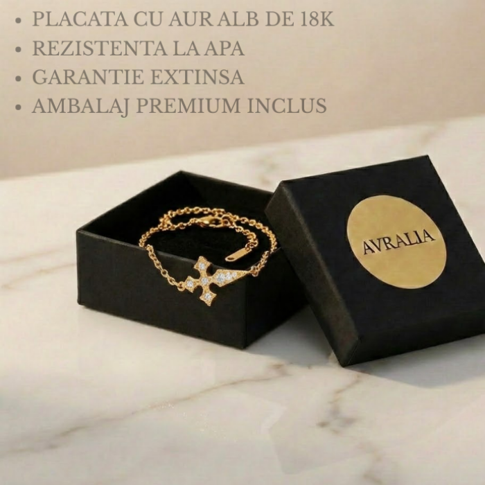 Brățară Cruce cu Cristale Zirconiu – Placată cu Aur 18K