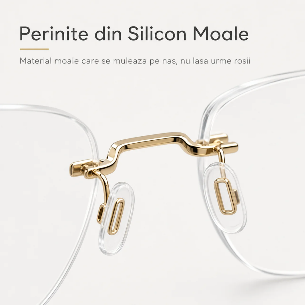 Rame de Ochelari Damă Rimless Auriu cu Clip Soare Magnetic Roz