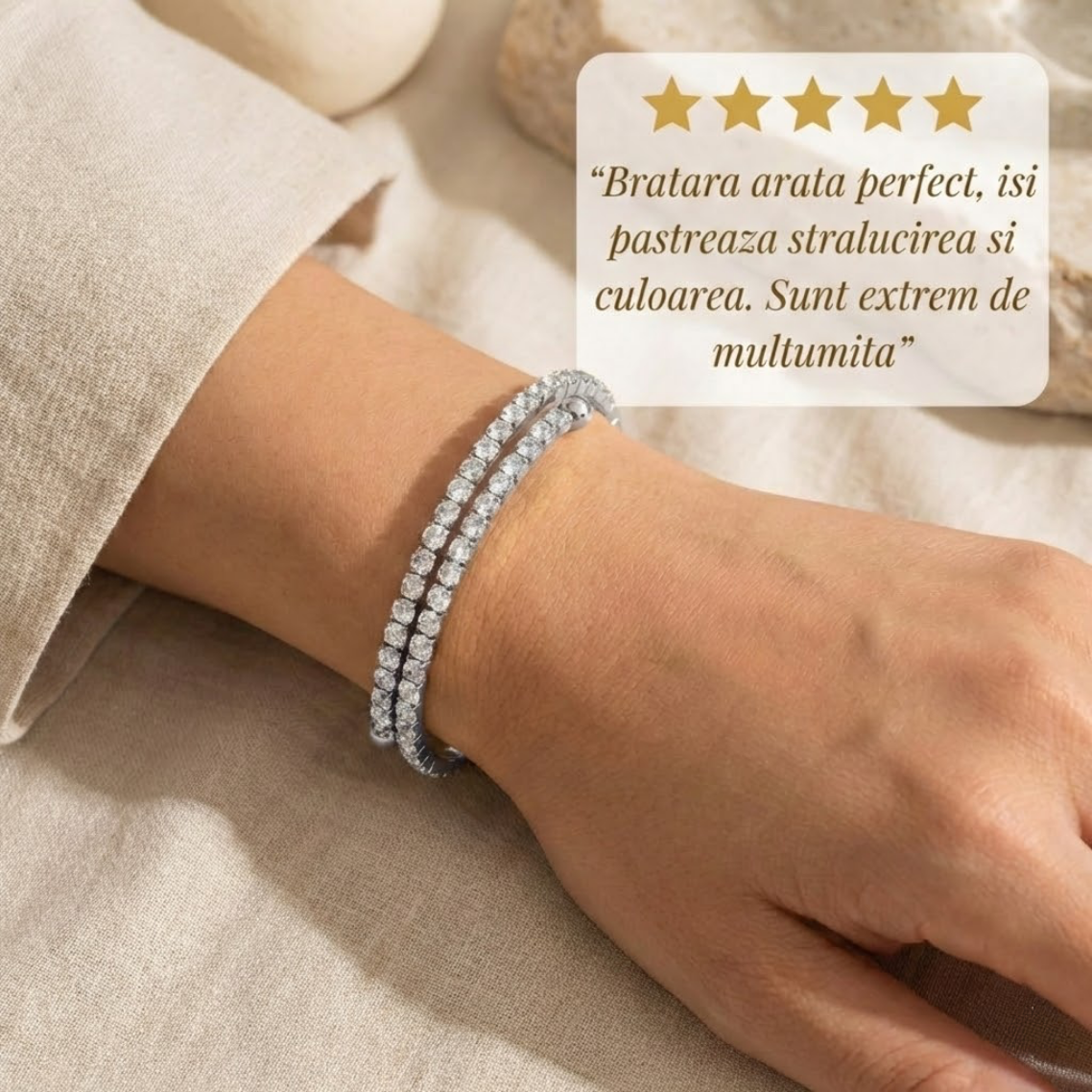 Bratara Tennis Placata cu Aur de 18k si Cristale Zirconiu