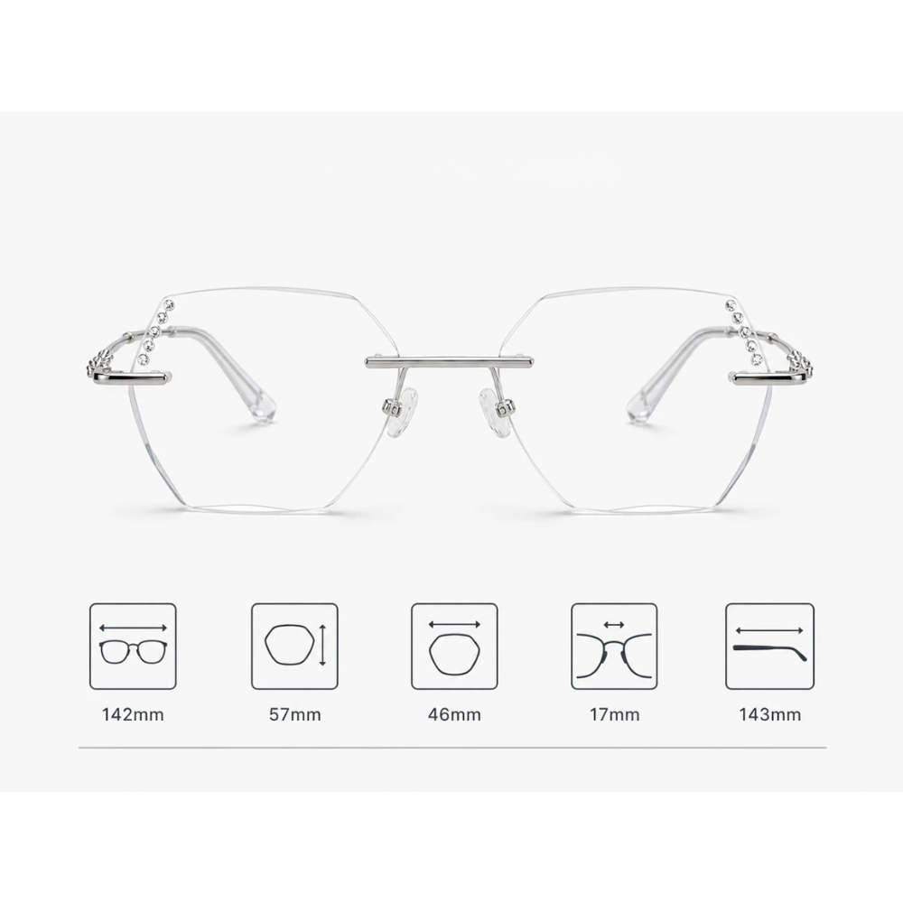 Ochelari de Soare Heliomati Damă Rimless Geometrici cu Cristale, Lentilă Mov