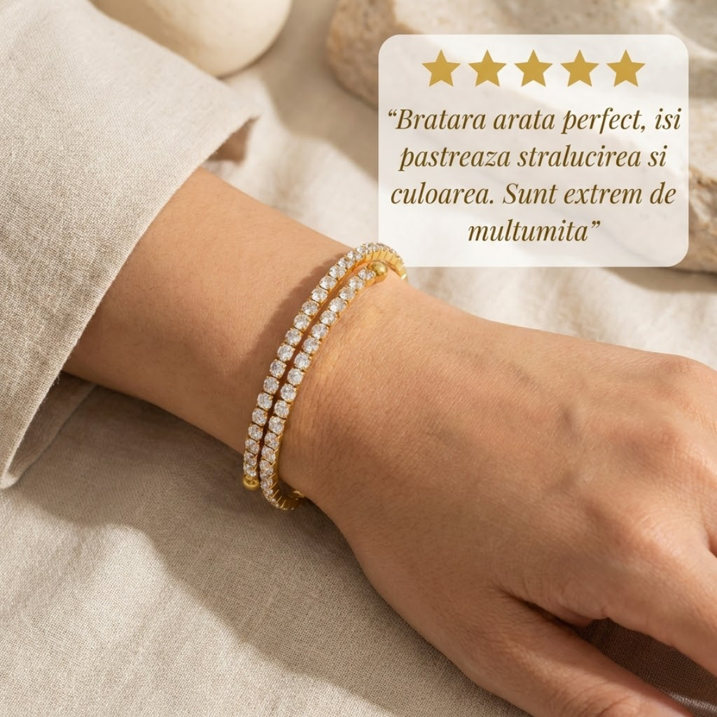 Bratara Tennis Placata cu Aur de 18k si Cristale Zirconiu
