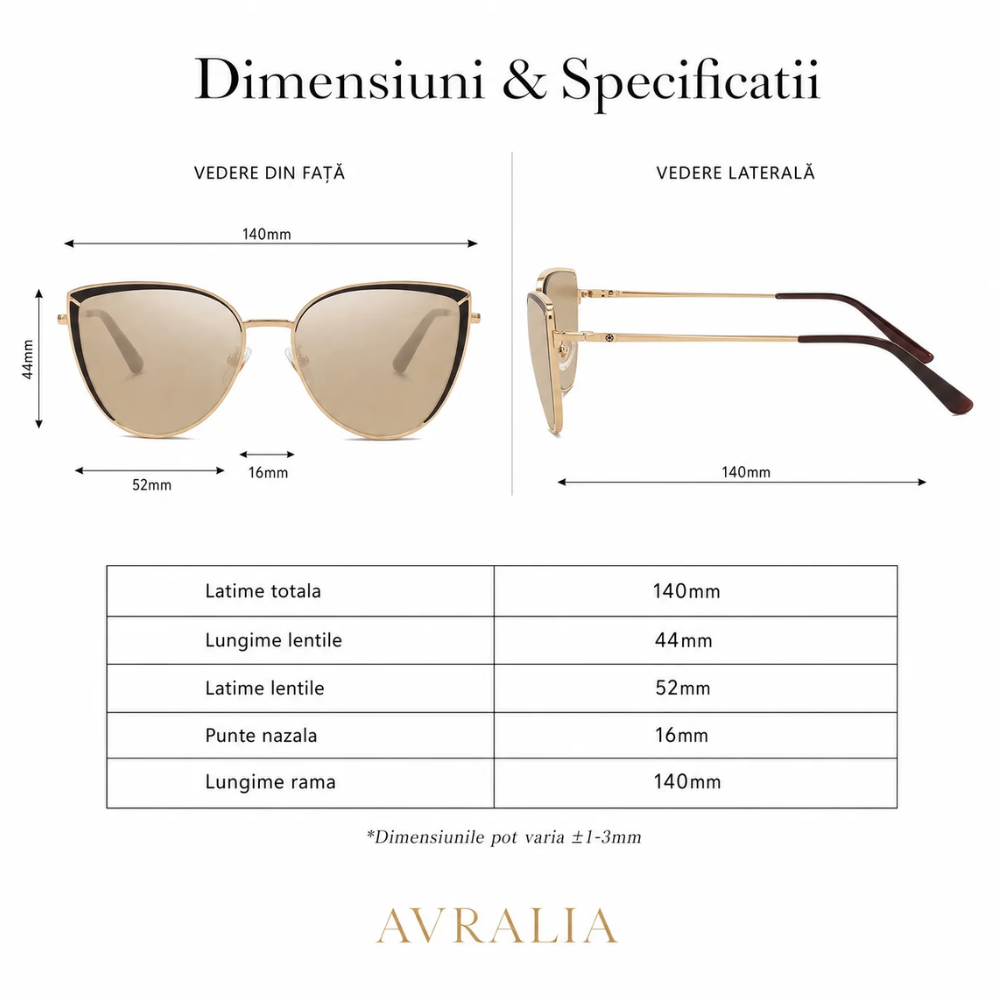 Ochelari Heliomati Damă Cat Eye Auriu – Lentile Oglindă