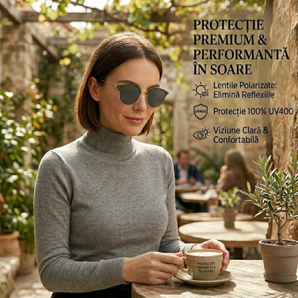 Ochelari Heliomati Damă Rotunzi Retro – Ramă Negru și Auriu