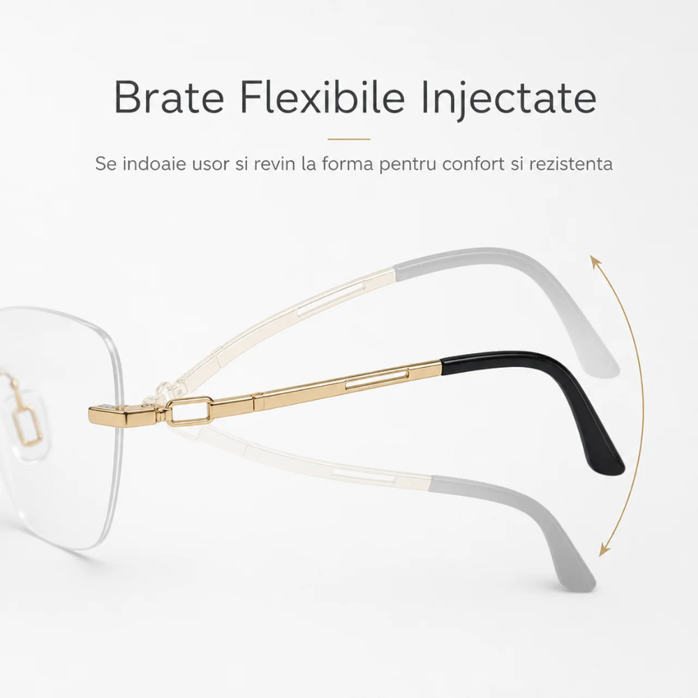 Rame de Ochelari Damă Rimless Auriu cu Clip Soare Magnetic Roz