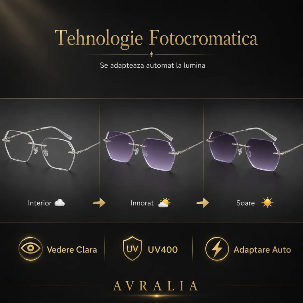 Ochelari de Soare Heliomati Damă Rimless Geometrici cu Cristale, Lentilă Mov