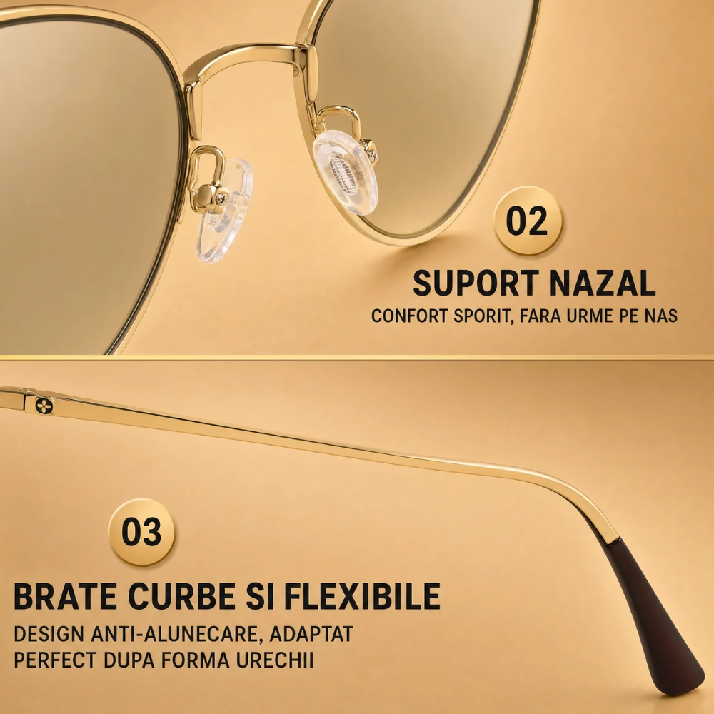 Ochelari Heliomati Damă Cat Eye Auriu – Lentile Oglindă