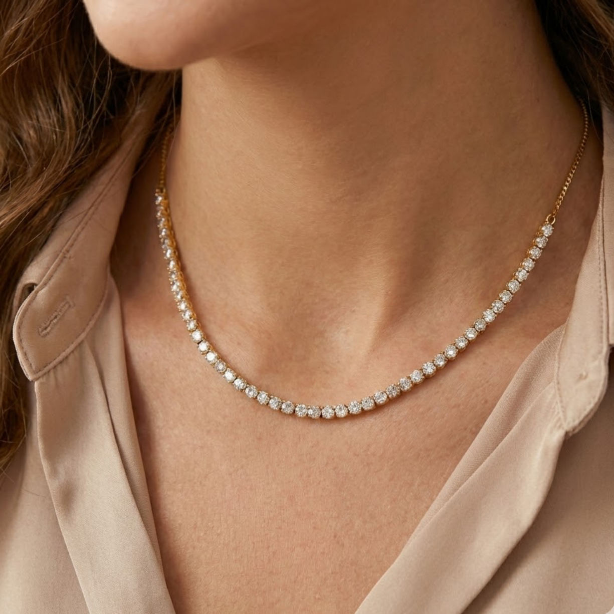 Colier Tennis Placat cu Aur 18K si Cristale Zirconiu