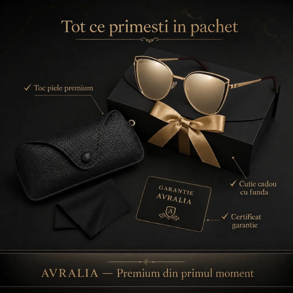 Ochelari Heliomati Damă Cat Eye Auriu – Lentile Oglindă