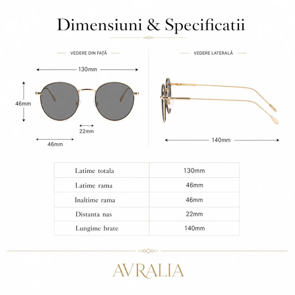 Ochelari Heliomati Damă Rotunzi Vintage – Ramă Aurie
