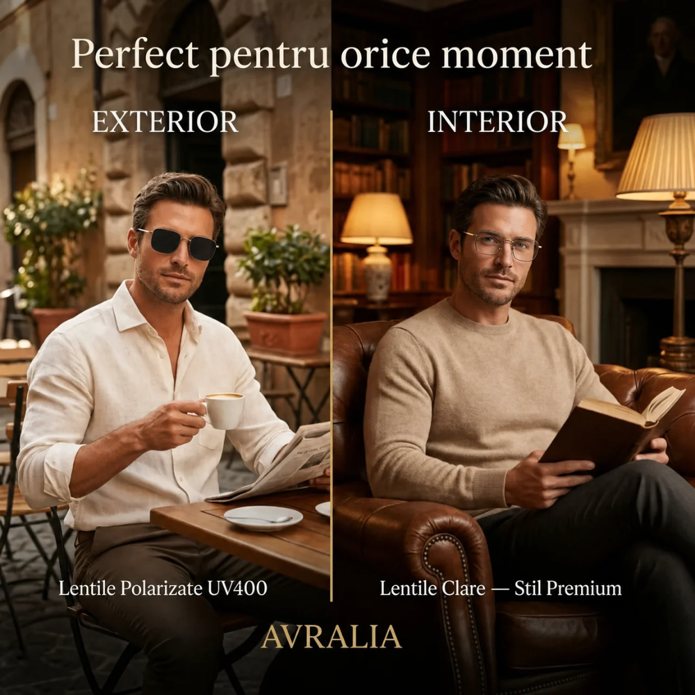 Ochelari Heliomati Bărbați Oversized – Ramă Aurie și Neagră