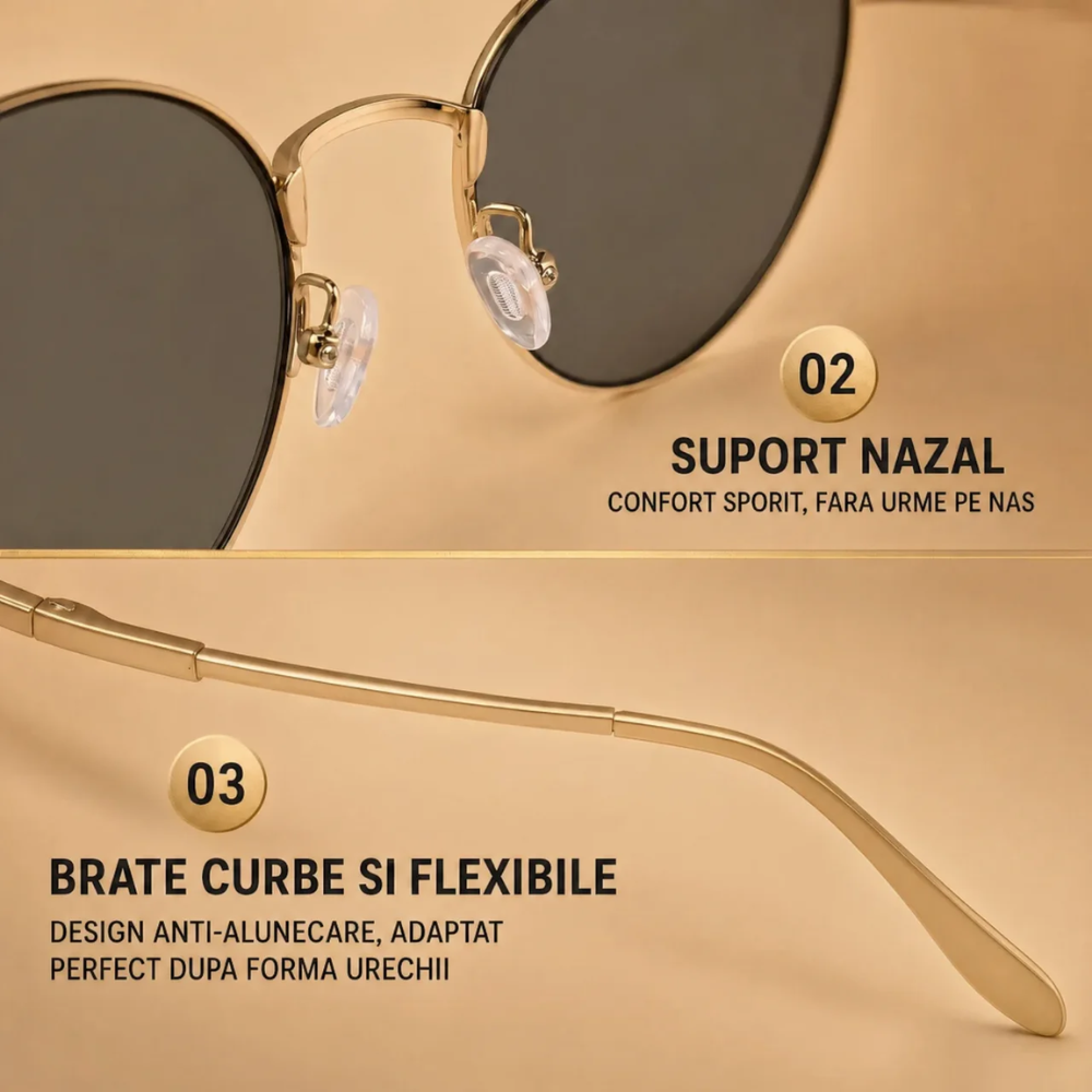 Ochelari Heliomati Damă Rotunzi Vintage – Ramă Aurie