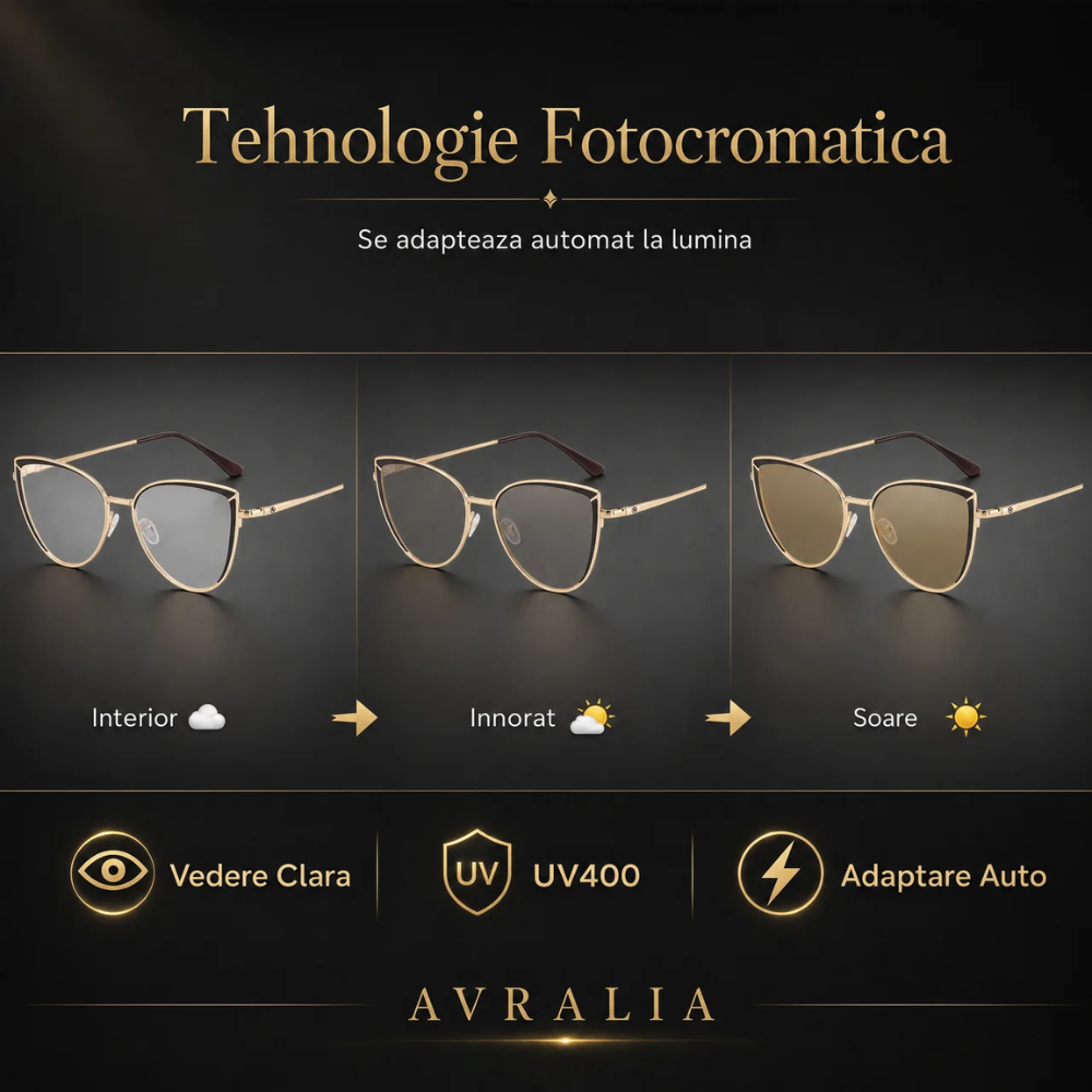 Ochelari Heliomati Damă Cat Eye Auriu – Lentile Oglindă
