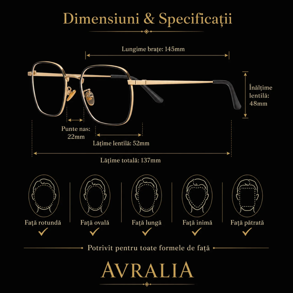 Ochelari Heliomati Bărbați Oversized – Ramă Aurie și Neagră