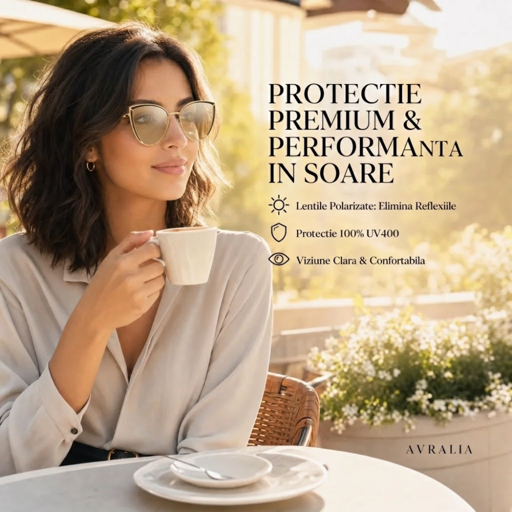 Ochelari Heliomati Damă Cat Eye Auriu – Lentile Oglindă