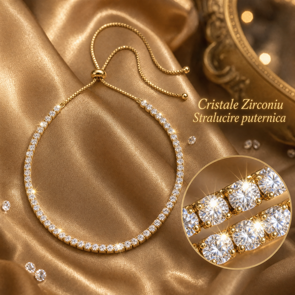 Colier Tennis Placat cu Aur 18K si Cristale Zirconiu
