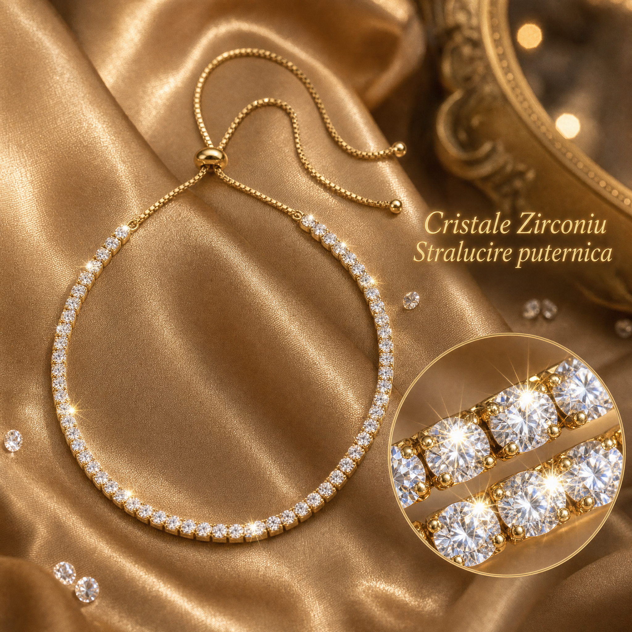 Colier Tennis Placat cu Aur 18K si Cristale Zirconiu