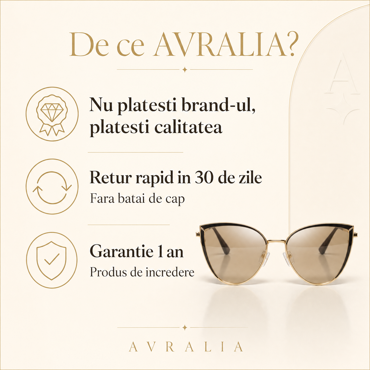 Ochelari de Soare Portofino – Ramă Cat Eye Gold