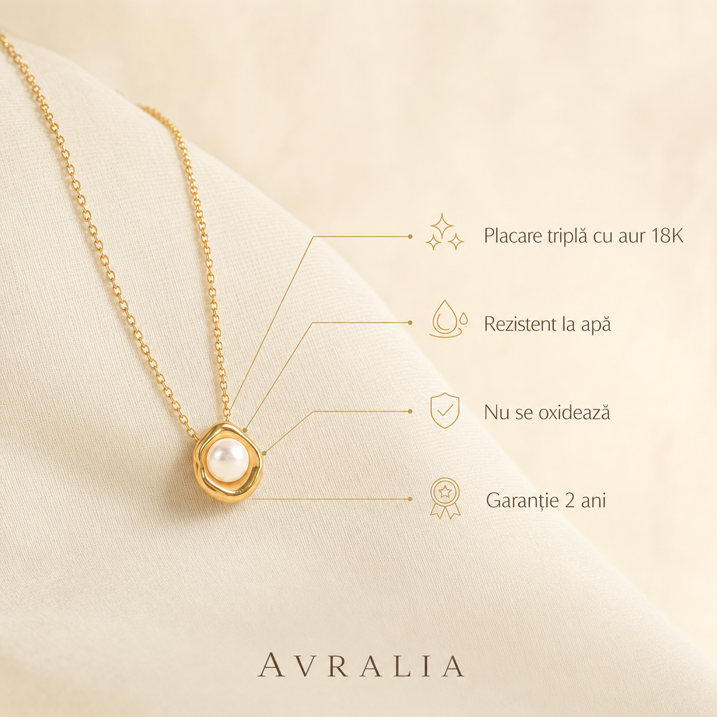 Cadou Mama - Lănțișor cu perlă placat cu aur 18K AVRALIA