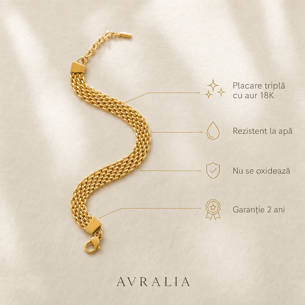 Brățară lată mesh placată cu aur 18K AVRALIA