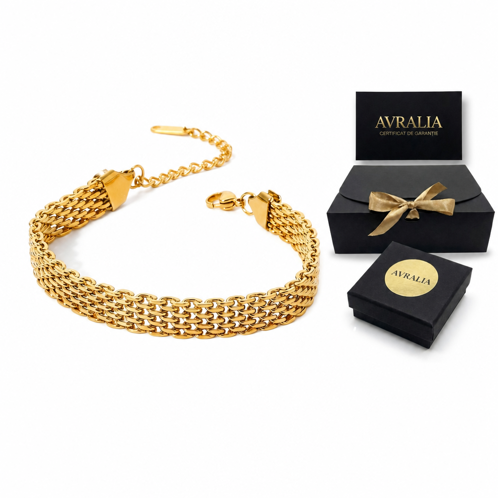 Brățară lată mesh placată cu aur 18K AVRALIA