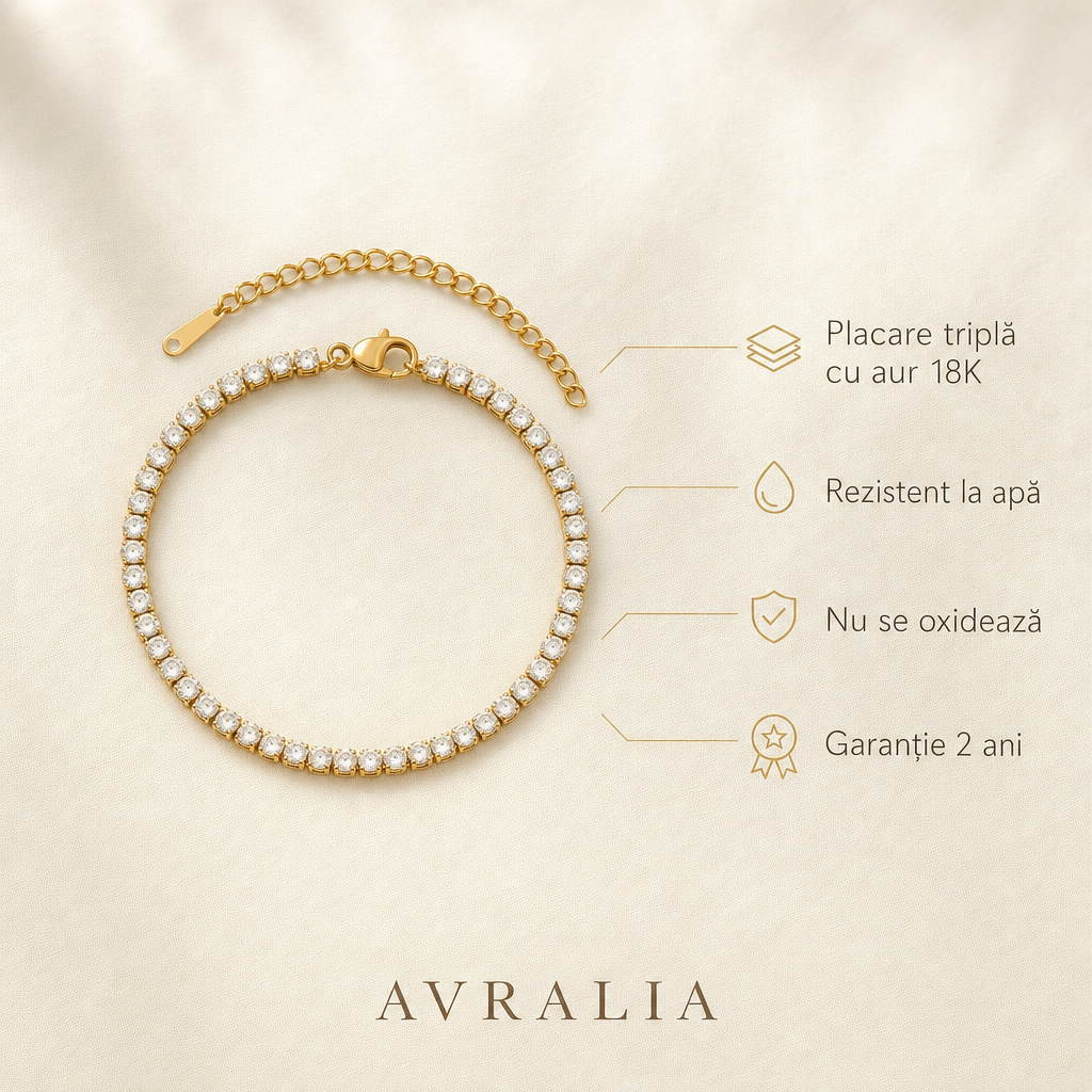 Brățară tennis placată cu aur 18K AVRALIA