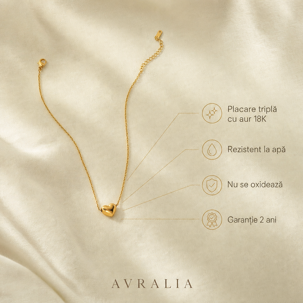Cadou Iubită - Lănțișor cu inimă placat cu aur 18K AVRALIA