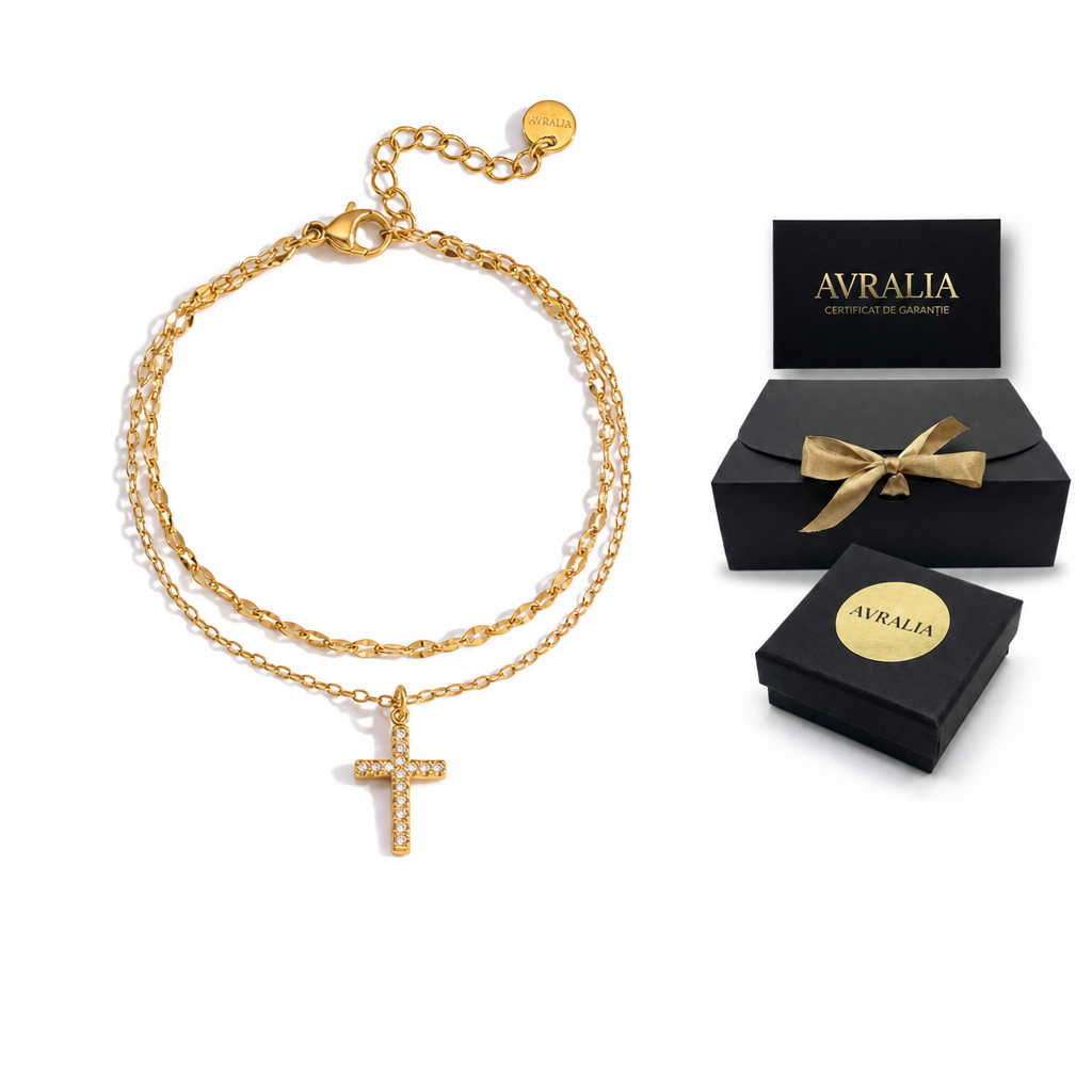 Brățară dublă cu cruce placată cu aur 18K AVRALIA