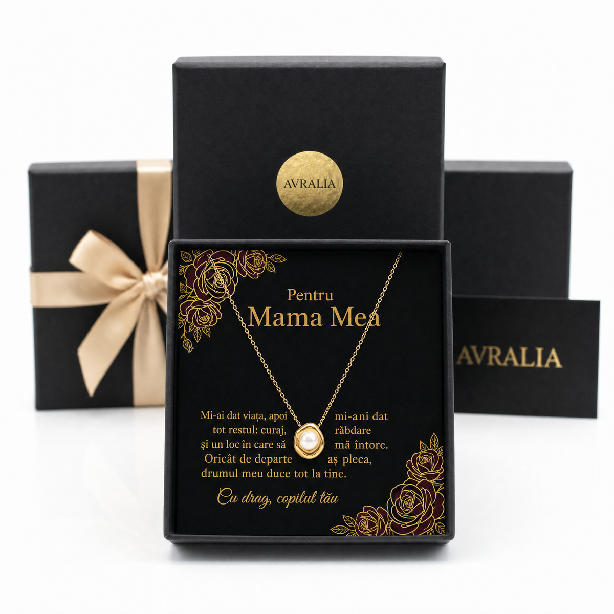 Cadou Mama - Lănțișor cu perlă placat cu aur 18K AVRALIA