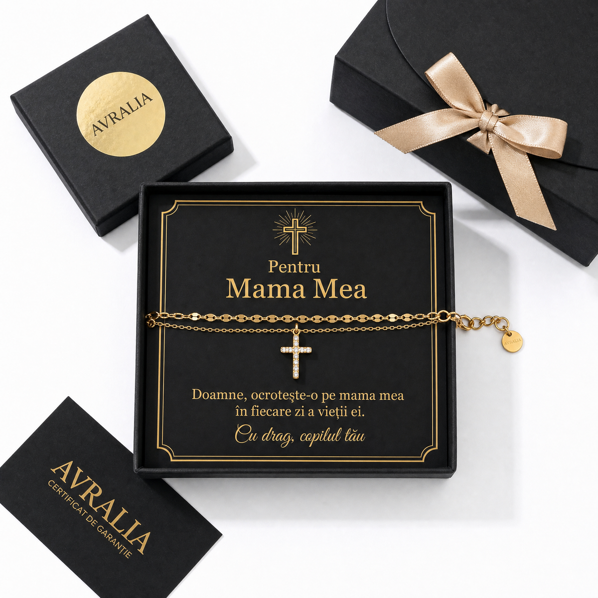 Cadou Mama - Brățară dublă cu cruce placată cu aur 18K AVRALIA