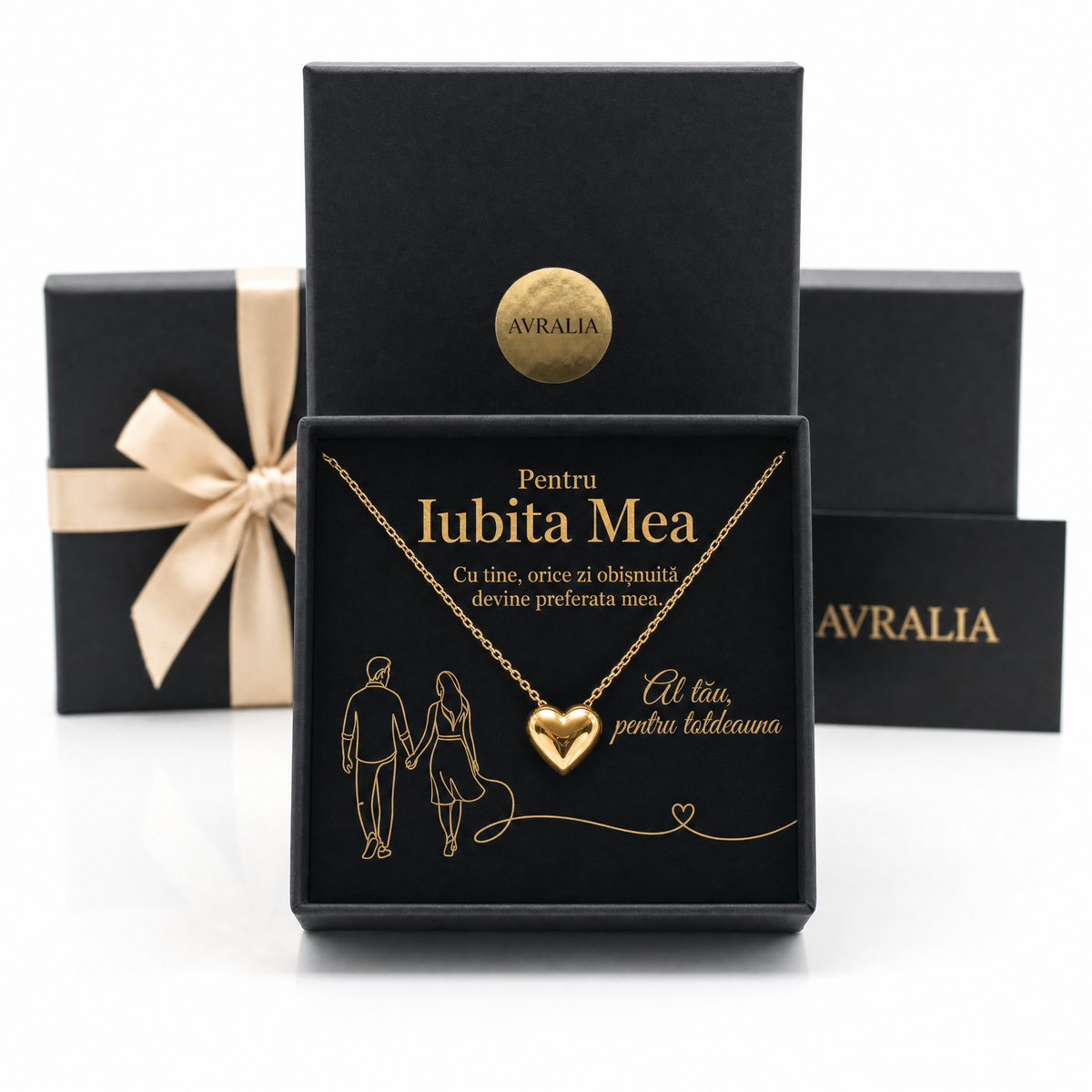 Cadou Iubită - Lănțișor cu inimă placat cu aur 18K AVRALIA