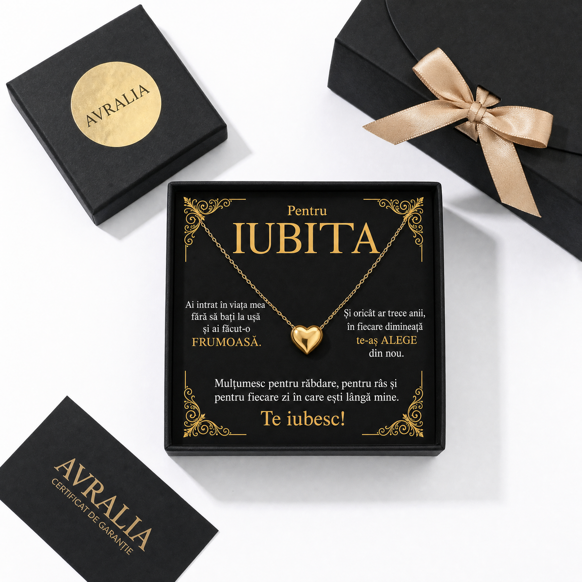 Cadou Iubită - Lănțișor cu inimă placat cu aur 18K AVRALIA