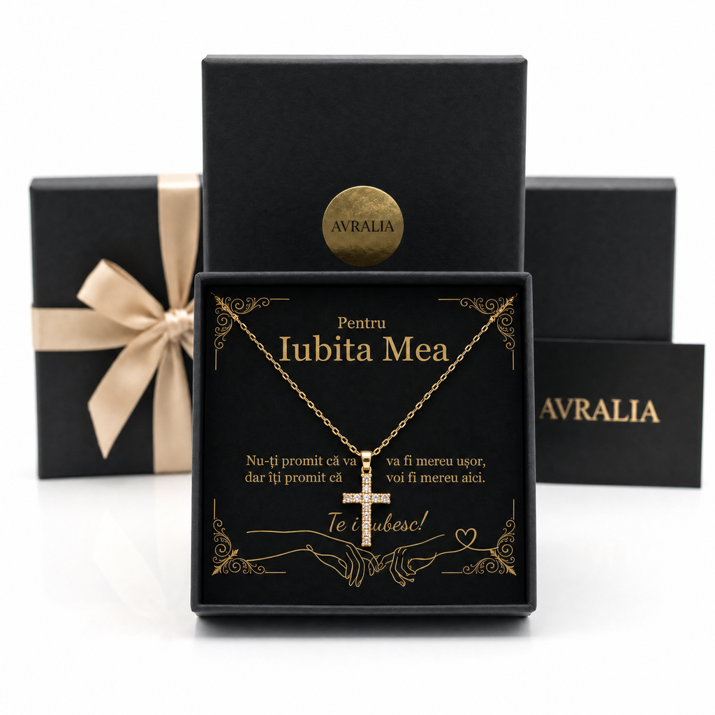 Cadou Iubită - Lănțișor cu cruce placat cu aur 18K AVRALIA