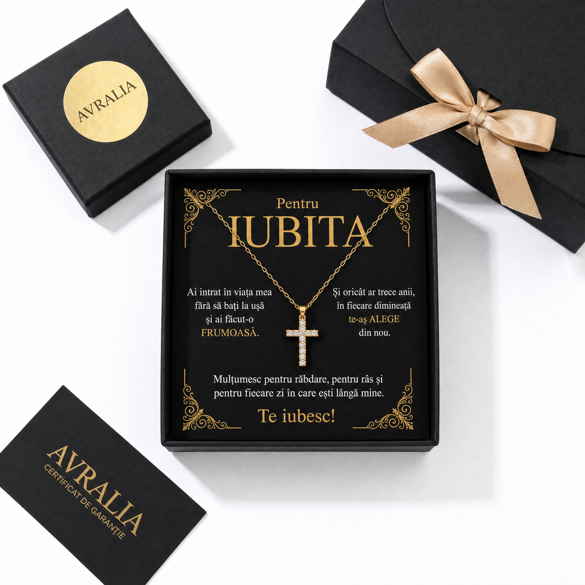 Cadou Iubită - Lănțișor cu cruce placat cu aur 18K AVRALIA