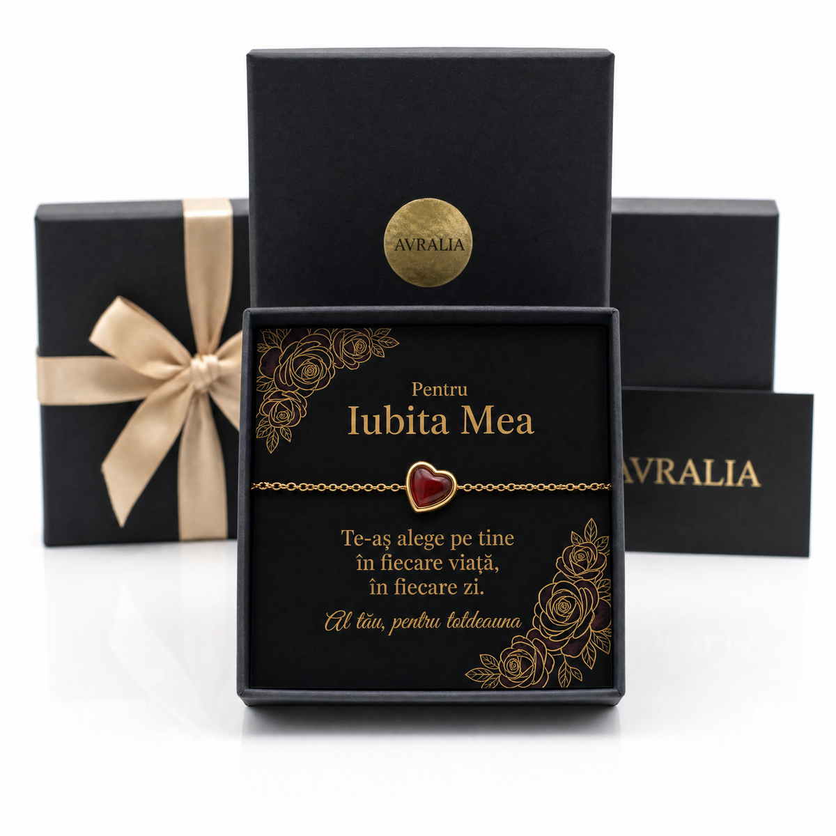 Cadou Iubită - Brățară placată cu aur 18K cu inimă roșie AVRALIA