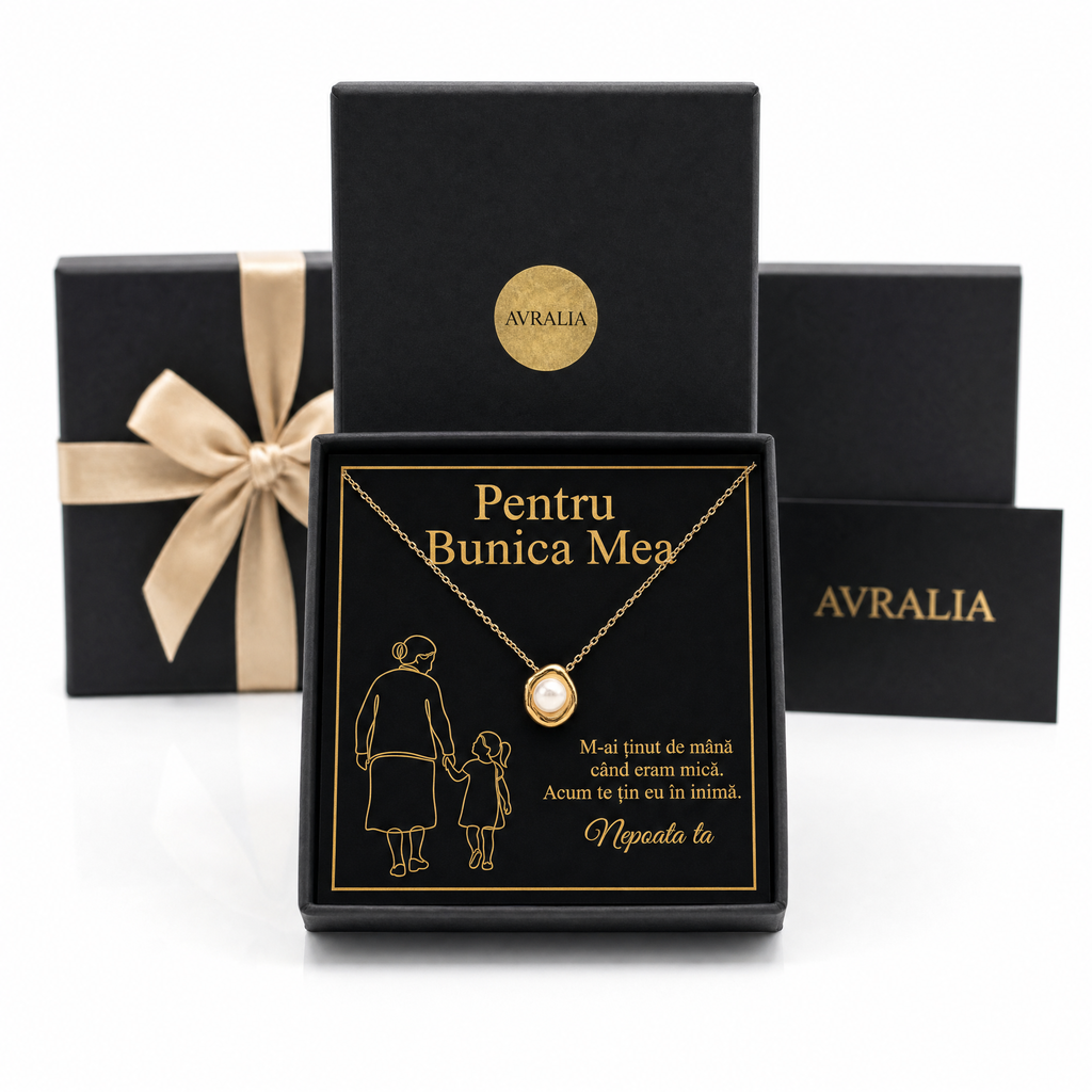 Cadou Bunica - Lănțișor cu perlă placat cu aur 18K AVRALIA